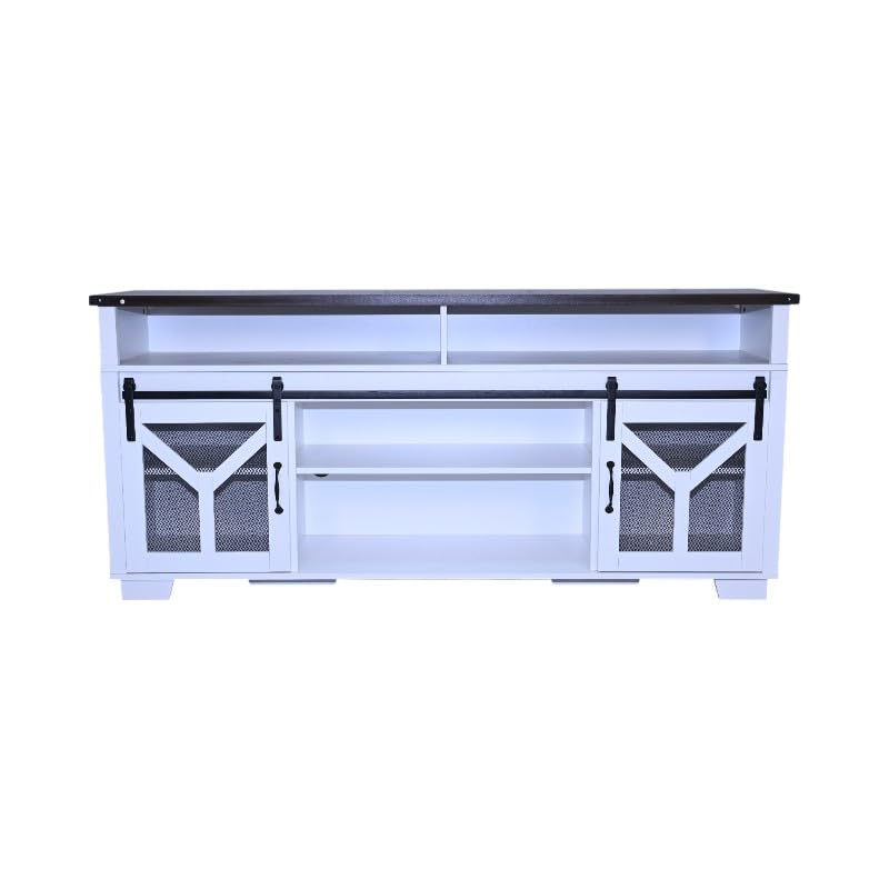 White Walnut Media Storage Cabinet with LED Light Strips Y941563