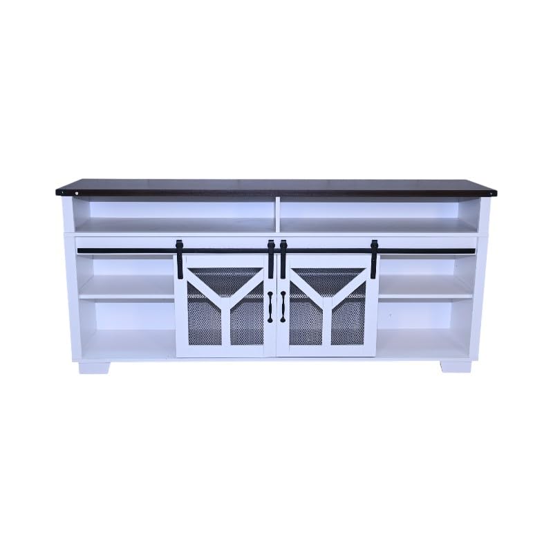 White Walnut Media Storage Cabinet with LED Light Strips Y941563
