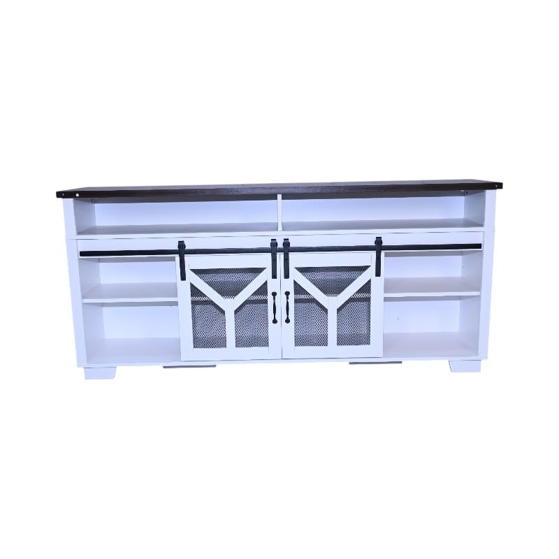 White Walnut Media Storage Cabinet with LED Light Strips Y941563