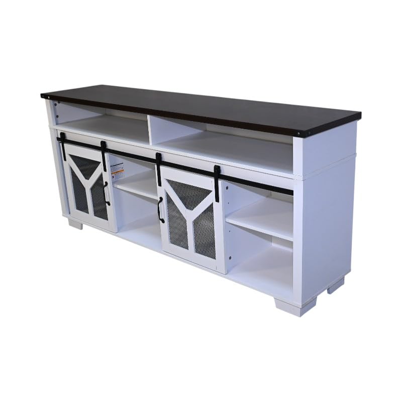 White Walnut Media Storage Cabinet with LED Light Strips Y941563