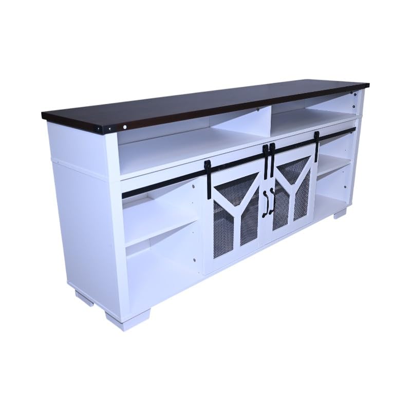 White Walnut Media Storage Cabinet with LED Light Strips Y941563