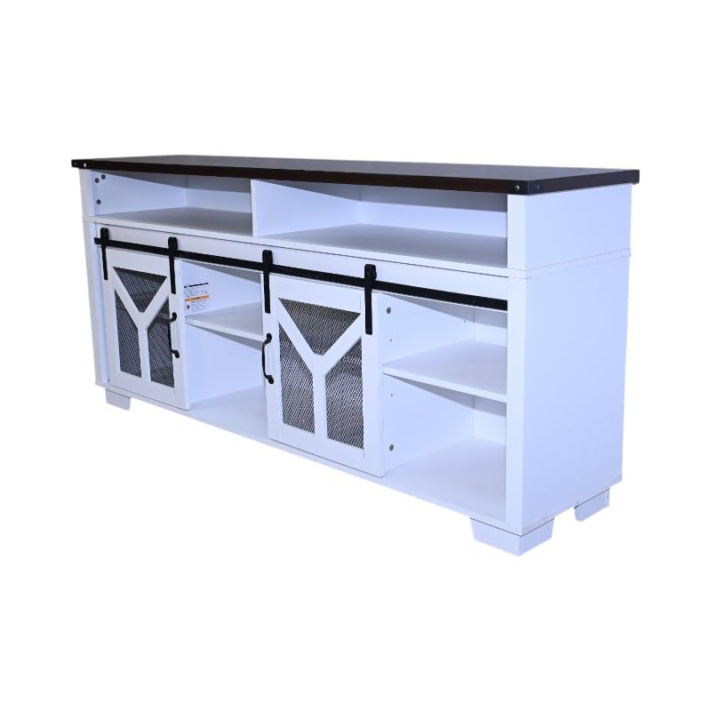 White Walnut Media Storage Cabinet with LED Light Strips Y941563