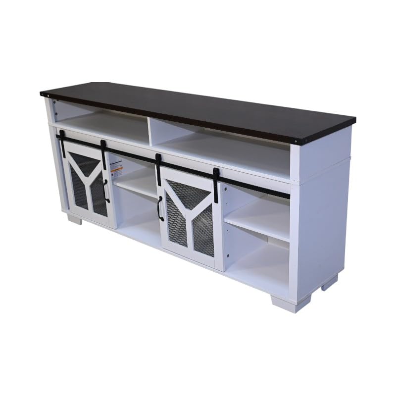 White Walnut Media Storage Cabinet with LED Light Strips Y941563