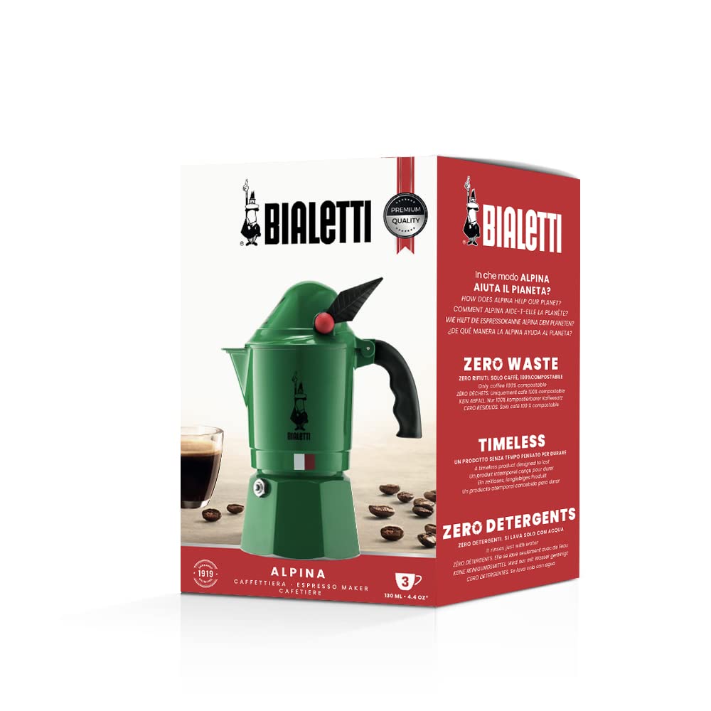 Stovetop Espresso Maker, 3 Espresso Cups, Aluminum, Green C68773