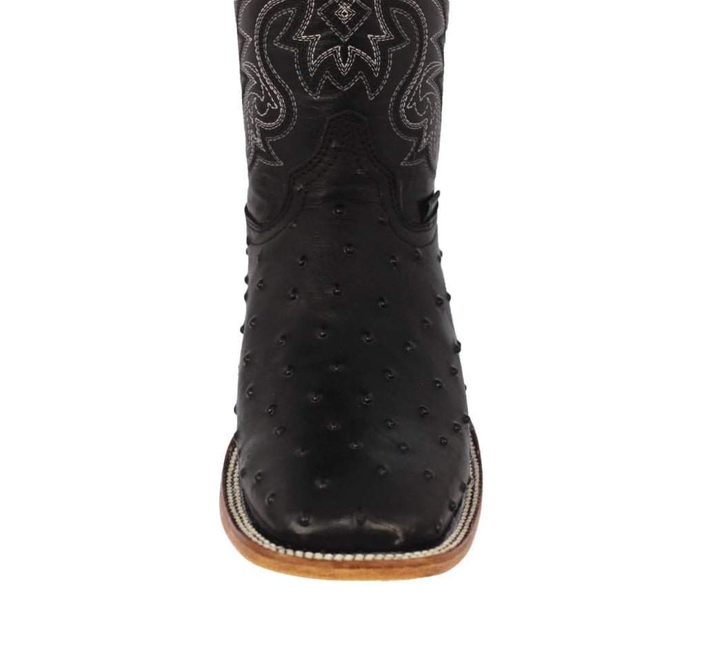 Black Ostrich Quill Print Leather Square Toe Cowboy Boots W6860