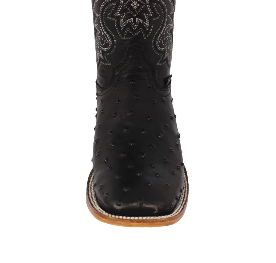 Black Ostrich Quill Print Leather Square Toe Cowboy Boots W6860
