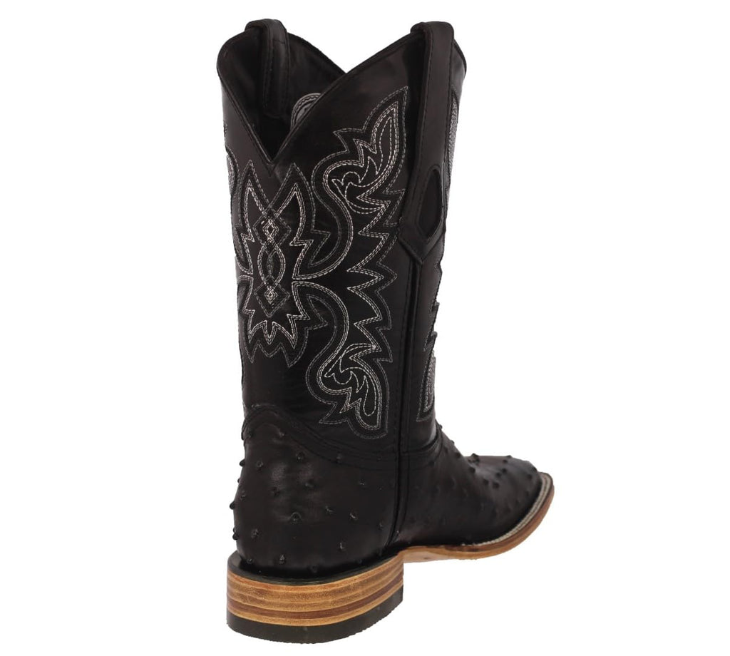 Black Ostrich Quill Print Leather Square Toe Cowboy Boots W6860