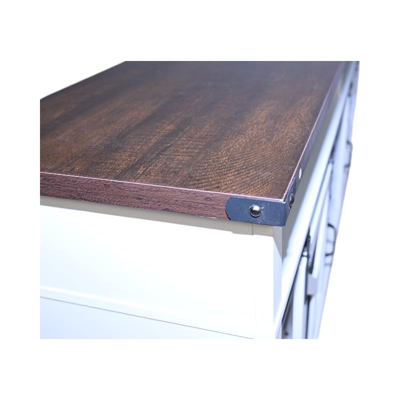 White Walnut Media Storage Cabinet with LED Light Strips Y941563