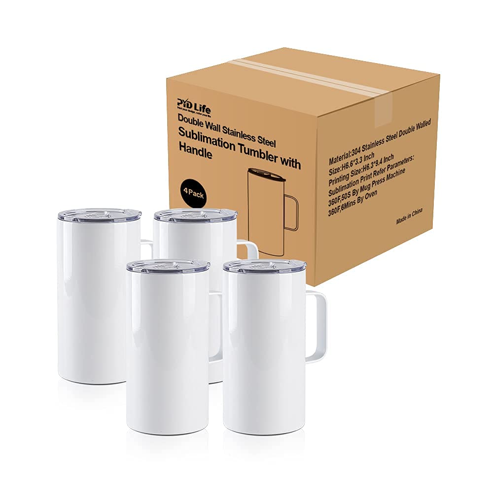 4 Pack 20 OZ Sublimation Tumblers with Printable Handle J362