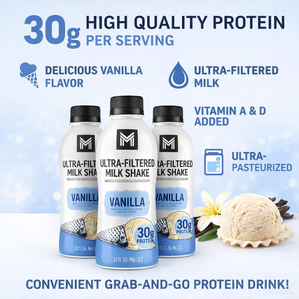 Vanilla Milk Shake, 12 Pack High Protein Shake, 30g Protein, 11.5 Fl Oz J97357