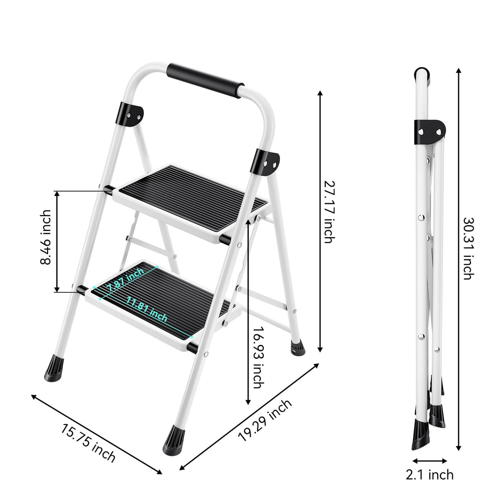 2 Step Folding Step Stool with Handrails White T778001