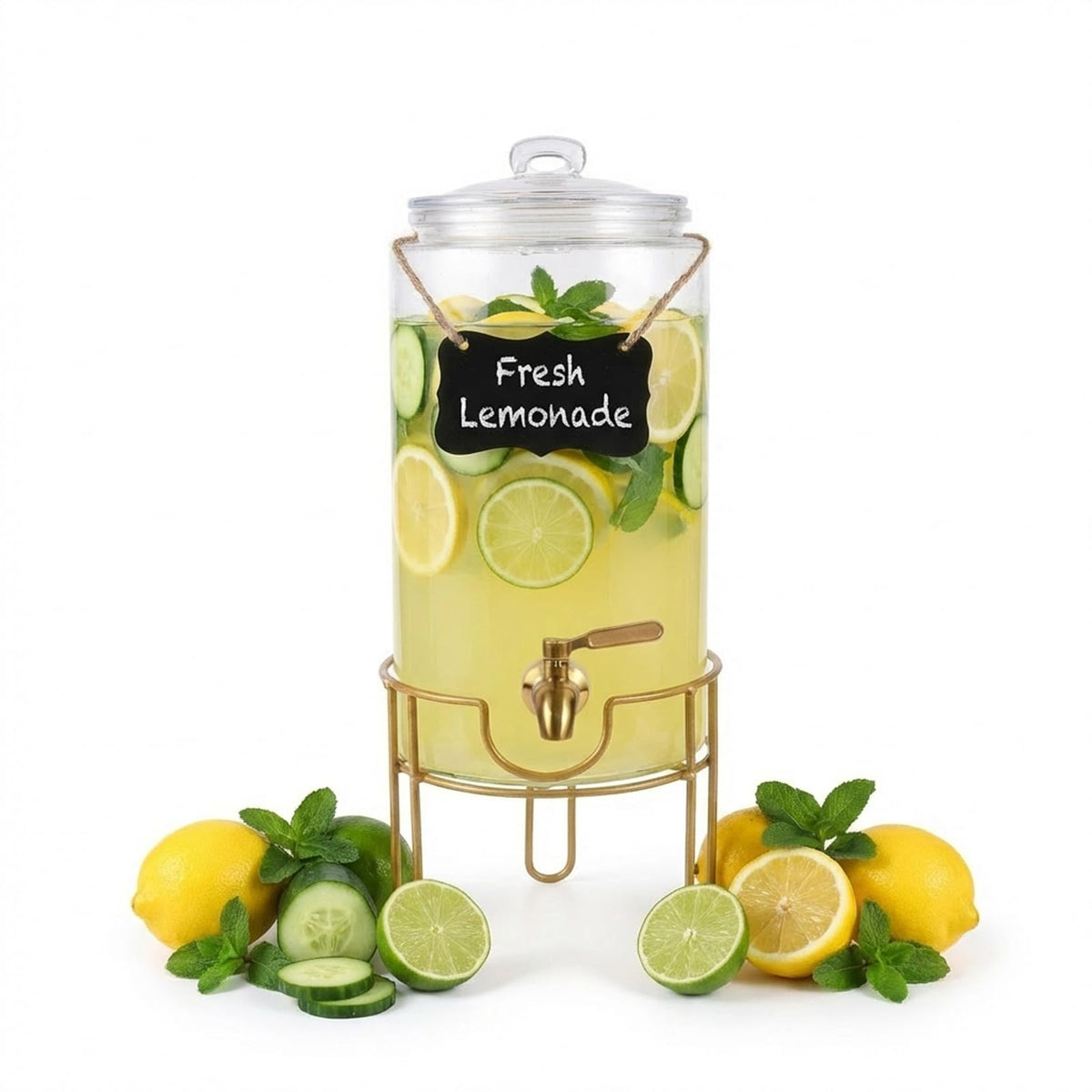 1 Gallon Glass Drink Dispenser with Stainless Steel Spigot D7314