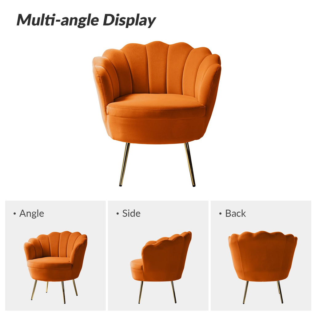 Orange Velvet Channel Tufted Accent Chair with Gold Legs Y736972