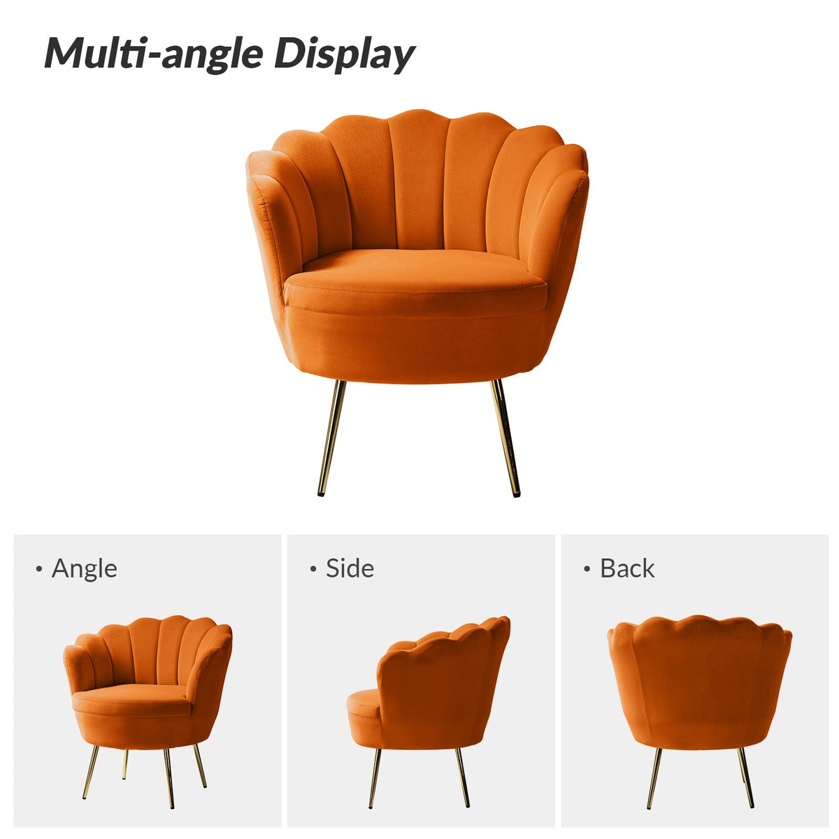 Orange Velvet Channel Tufted Accent Chair with Gold Legs Y736972