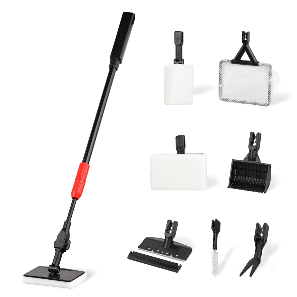 7 in 1 Aquarium Cleaning Kit with Algae Scraper, Fish Net, Gravel Rake & Brush X7409