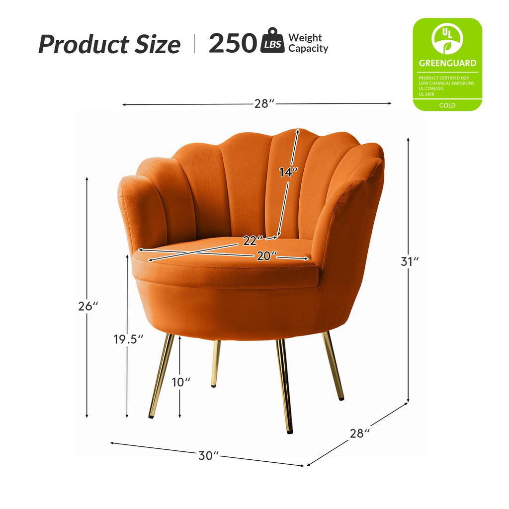 Orange Velvet Channel Tufted Accent Chair with Gold Legs Y736972