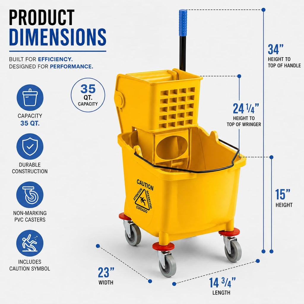 Yellow 35 Quart Mop Bucket with Wringer on Wheels O798476