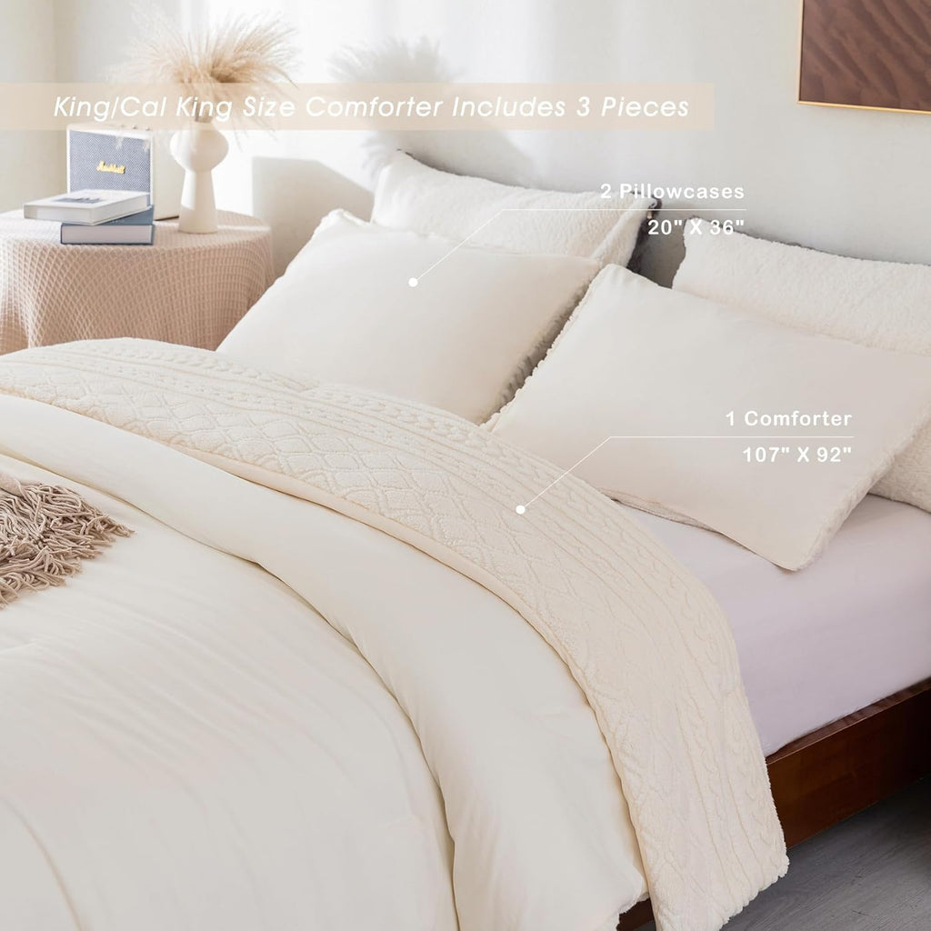 White King Size Sherpa Fleece Down Alternative Comforter Set M1909