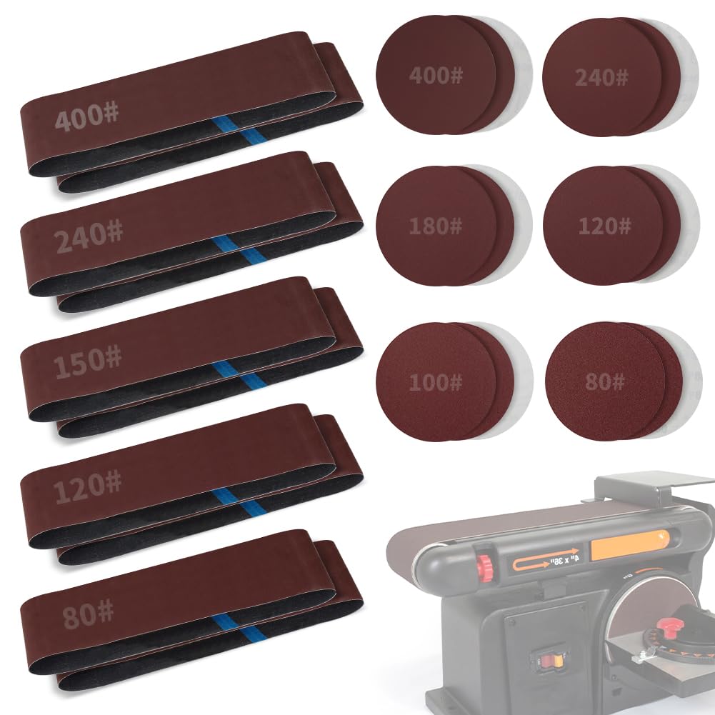 4x36 Inch Aluminum Oxide Sanding Belts and 6-Inch PSA Sanding Discs Set G54215