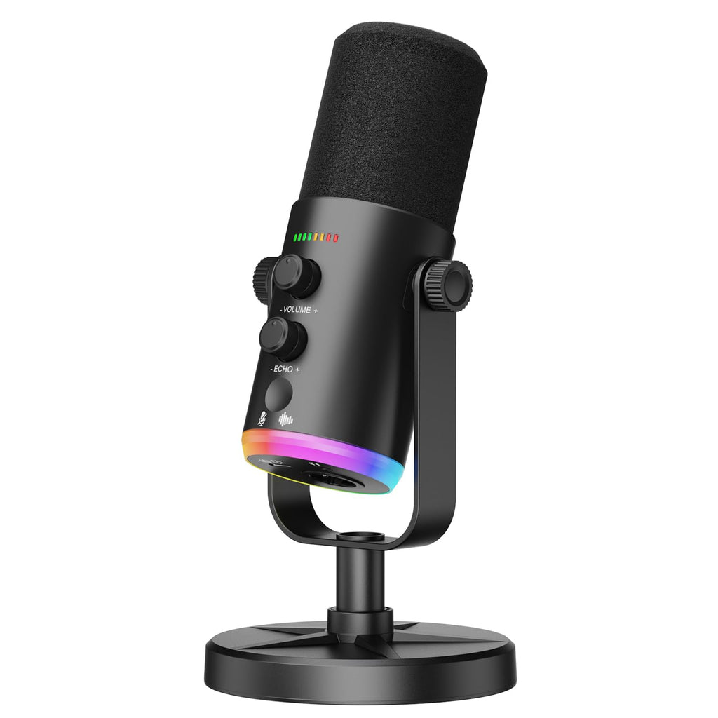 USB-C/XLR Dynamic Microphone with RGB Light, Mute Button, Desktop Stand, Headphones Jack J288
