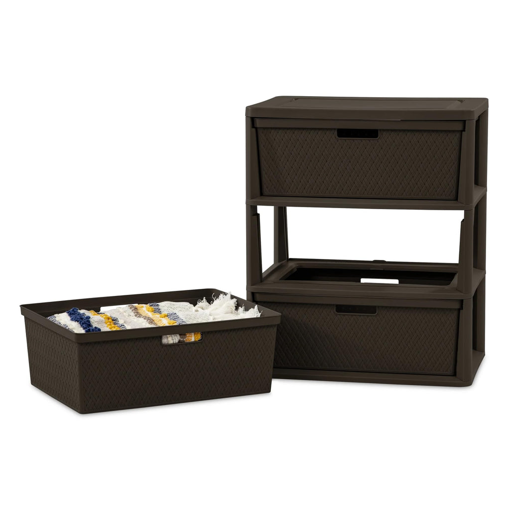 Brown 3 Drawer Plastic Storage Tower H24049