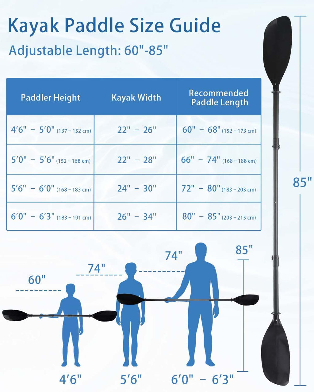 Adjustable Kayak Paddle 60-90" Stainless Steel J2768