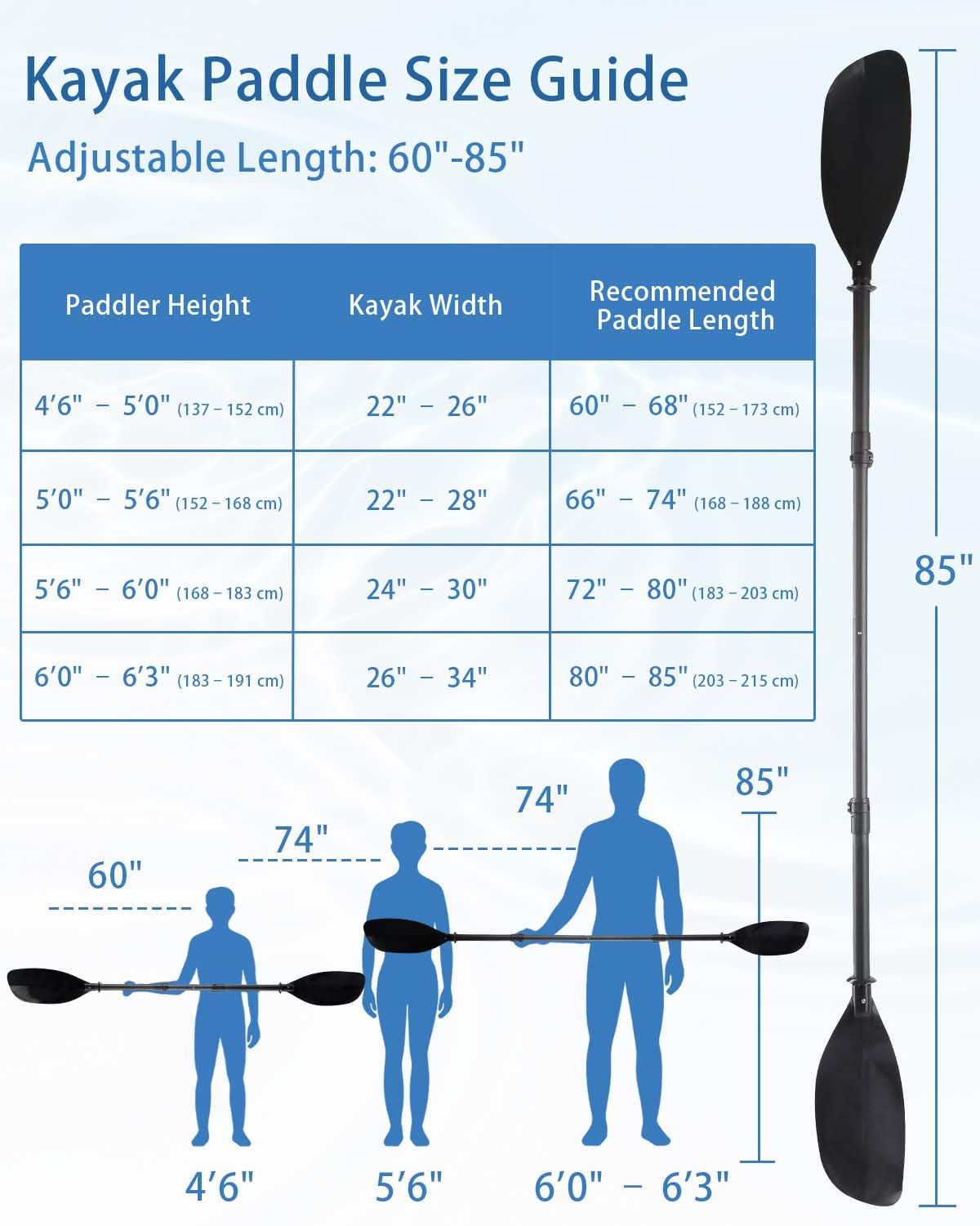 Adjustable Kayak Paddle 60-90" Stainless Steel J2768