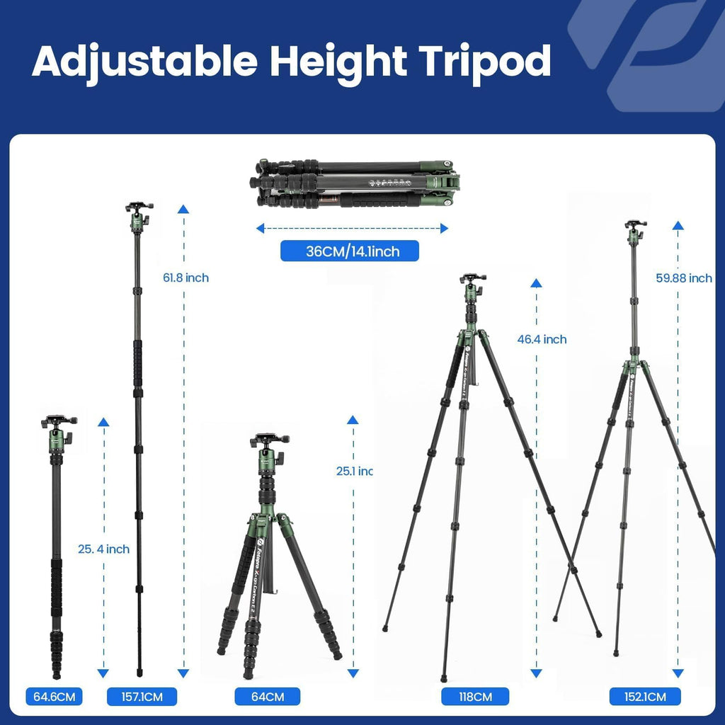 60" Carbon Fiber Camera Tripod with Ball Head and Monopod G974
