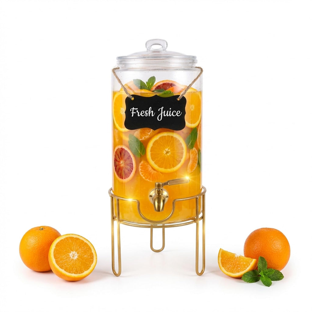 1 Gallon Glass Drink Dispenser with Stainless Steel Spigot D7314