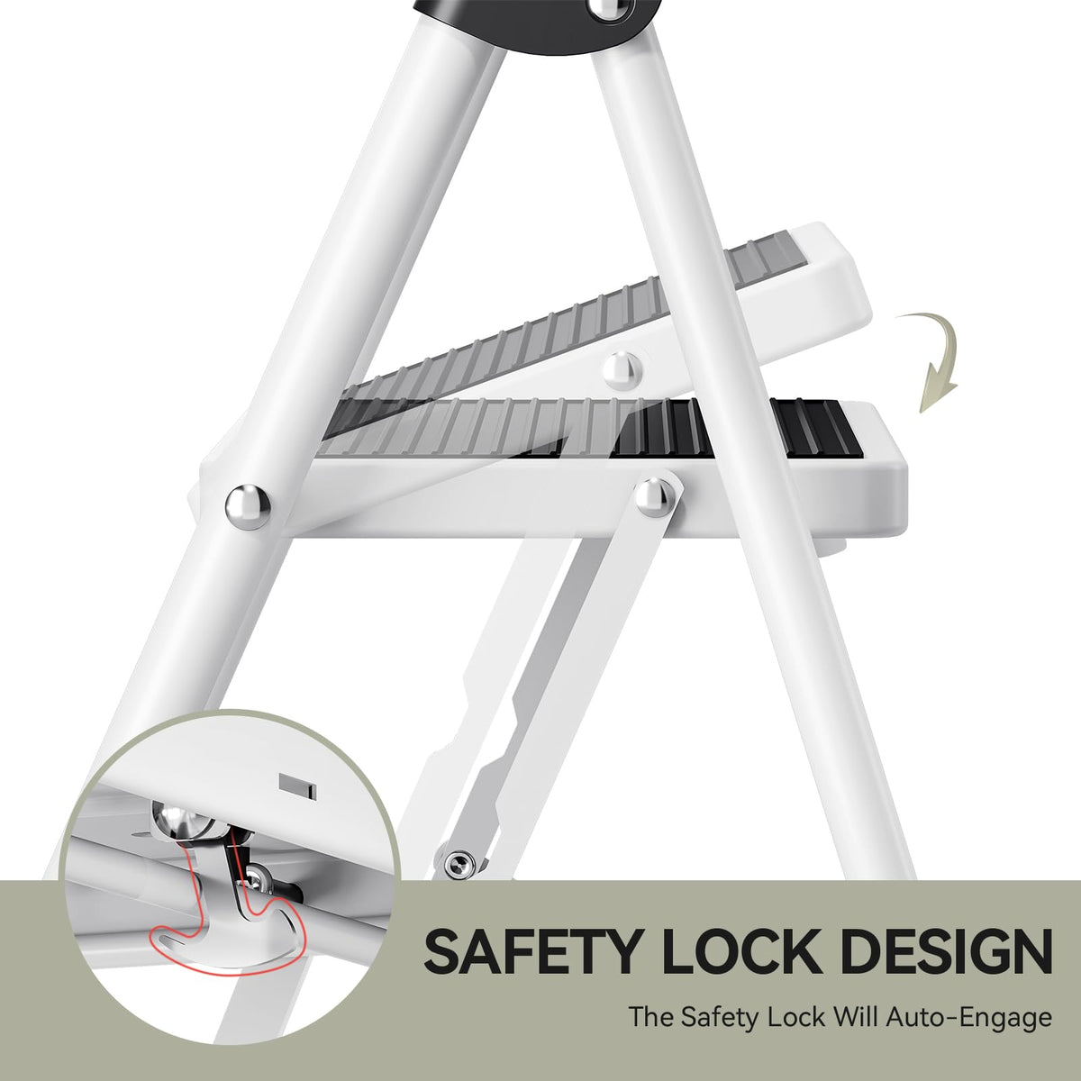 2 Step Folding Step Stool with Handrails White T778001