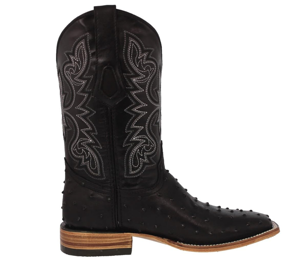 Black Ostrich Quill Print Leather Square Toe Cowboy Boots W6860