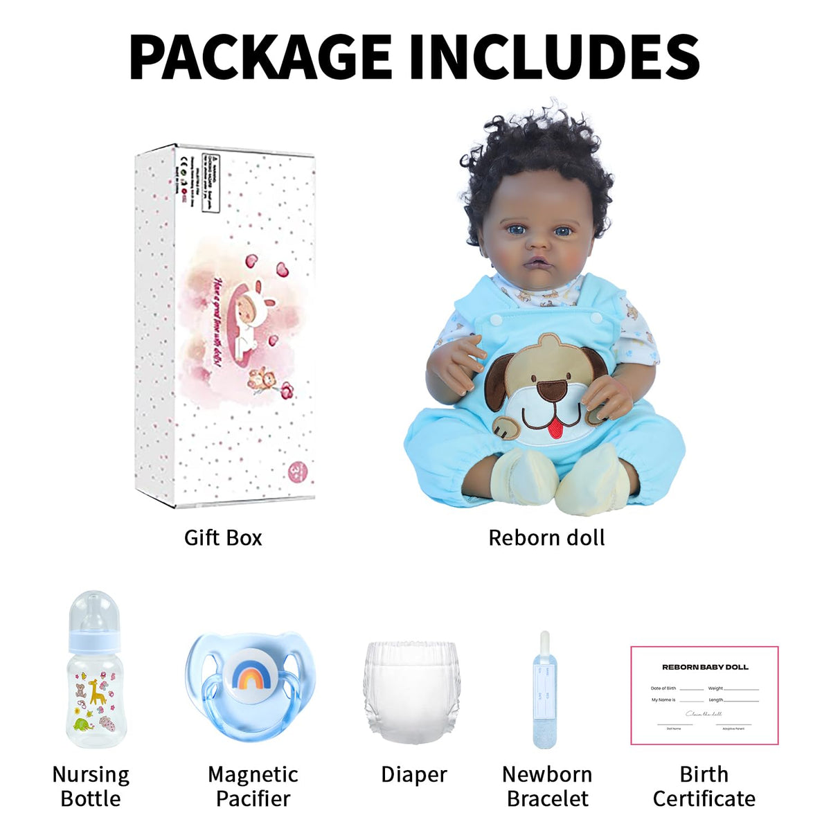 Black 20 Inch Reborn Baby Doll O396