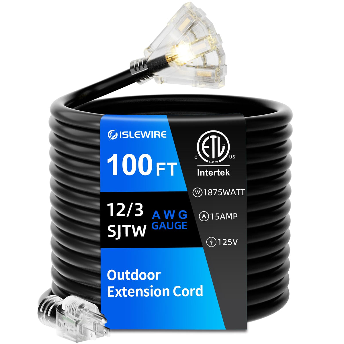 100 FT 12 Gauge Black Extension Cord with 3 Outlet H729470
