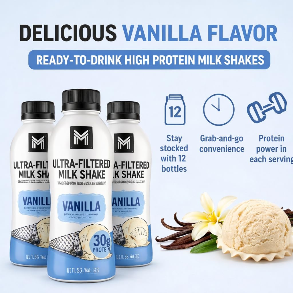 Vanilla Milk Shake, 12 Pack High Protein Shake, 30g Protein, 11.5 Fl Oz J97357