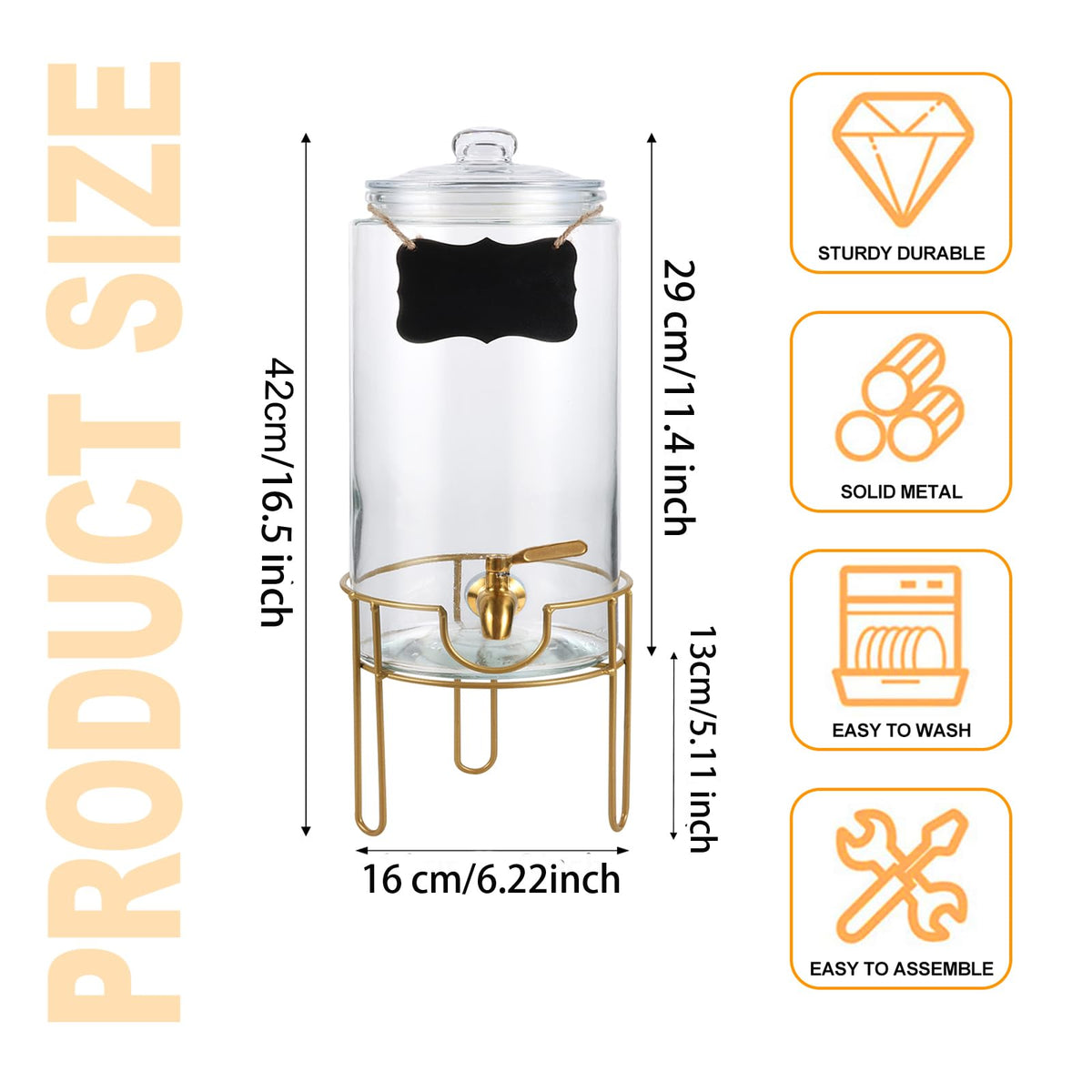 1 Gallon Glass Drink Dispenser with Stainless Steel Spigot D7314