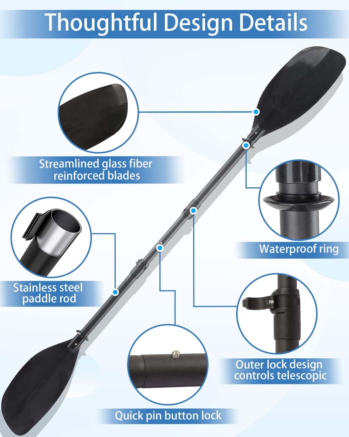 Adjustable Kayak Paddle 60-90" Stainless Steel J2768