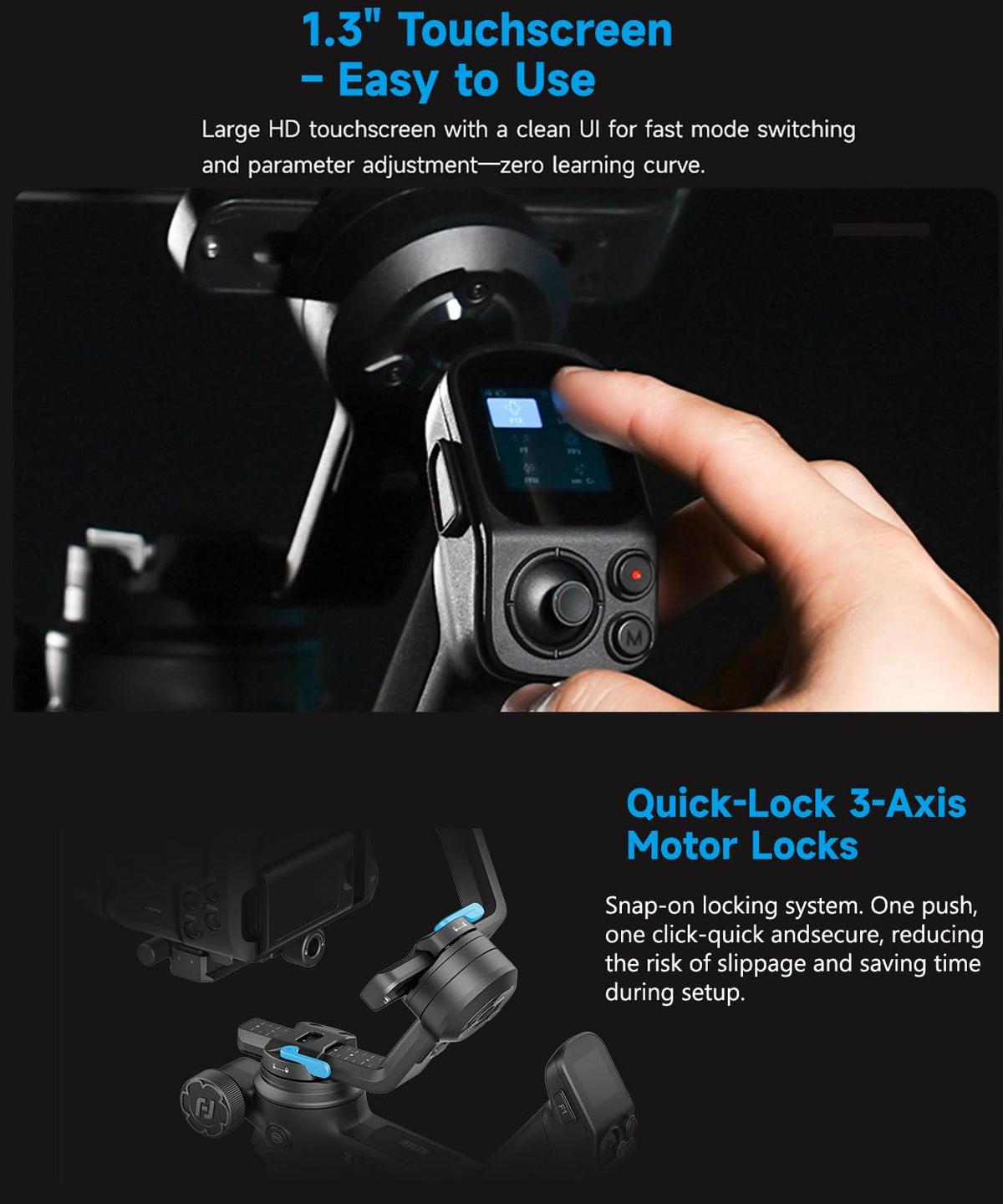 3-Axis Gimbal Stabilizer with AI Tracking and Detachable Handle S221