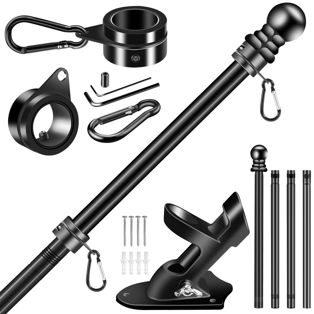 Black 5 FT Stainless Steel Wall Mount Flag Pole Kit D8755