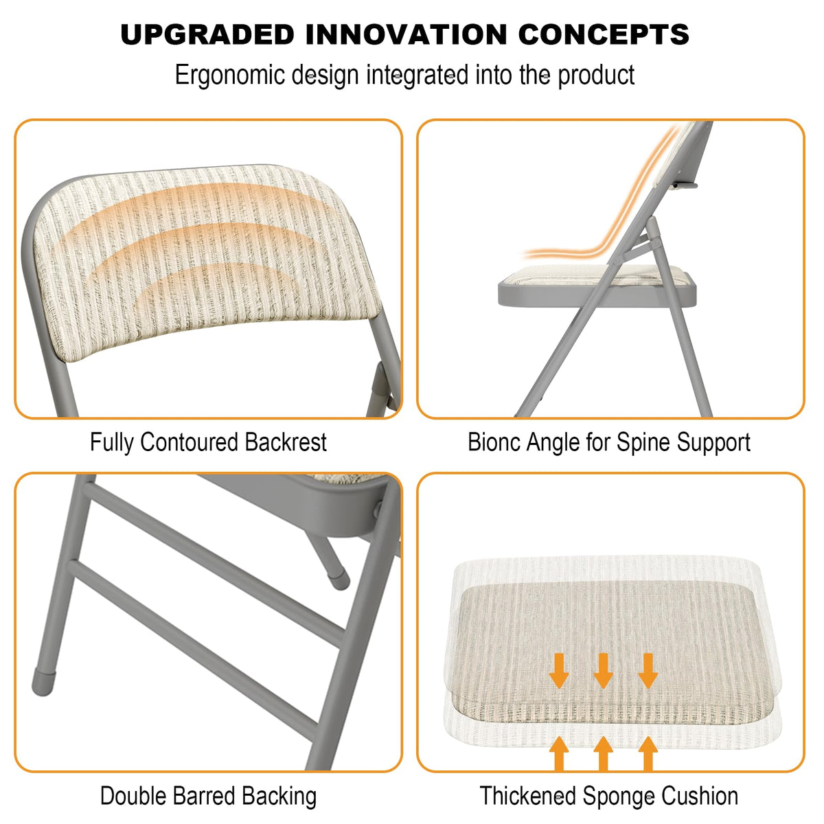 8 Pack Padded Folding Chairs with Fabric Cushion and Back Q725