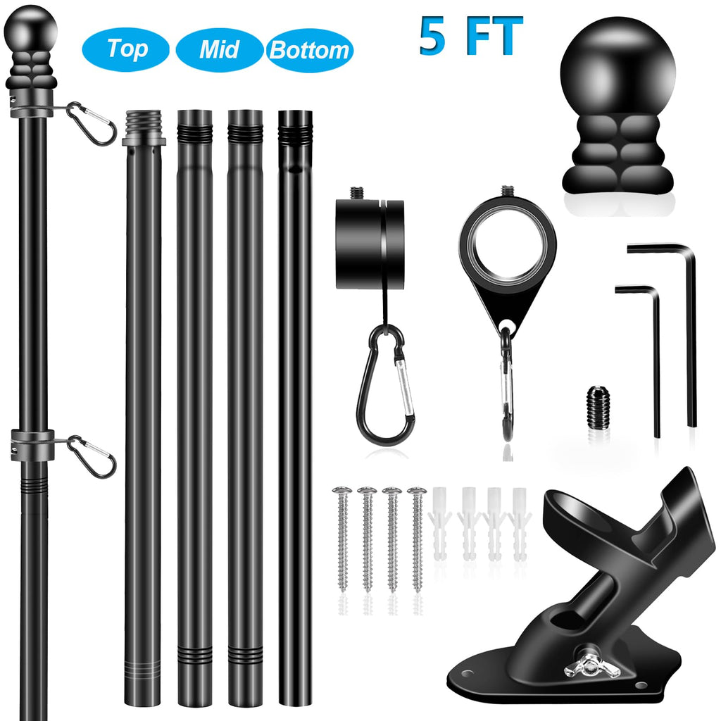 Black 5 FT Stainless Steel Wall Mount Flag Pole Kit D8755