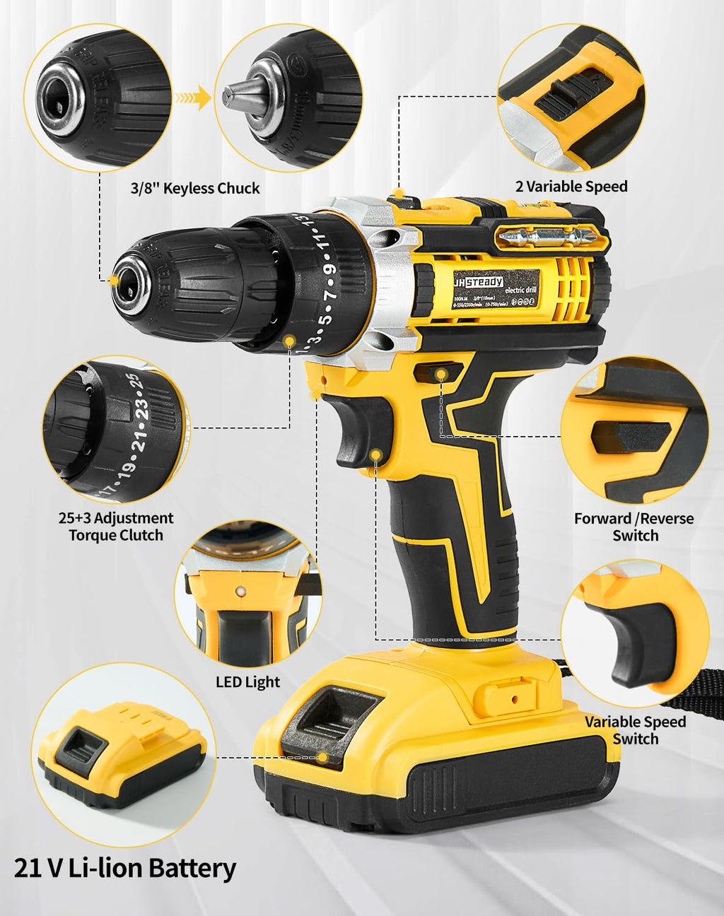 21V Cordless Drill Driver Kit with 2 Batteries & Charger C3035