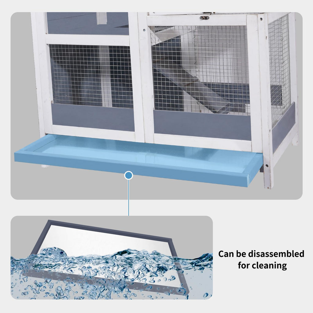 2-Story Wooden Small Animal Cage with Removable Tray and Ramp M2437