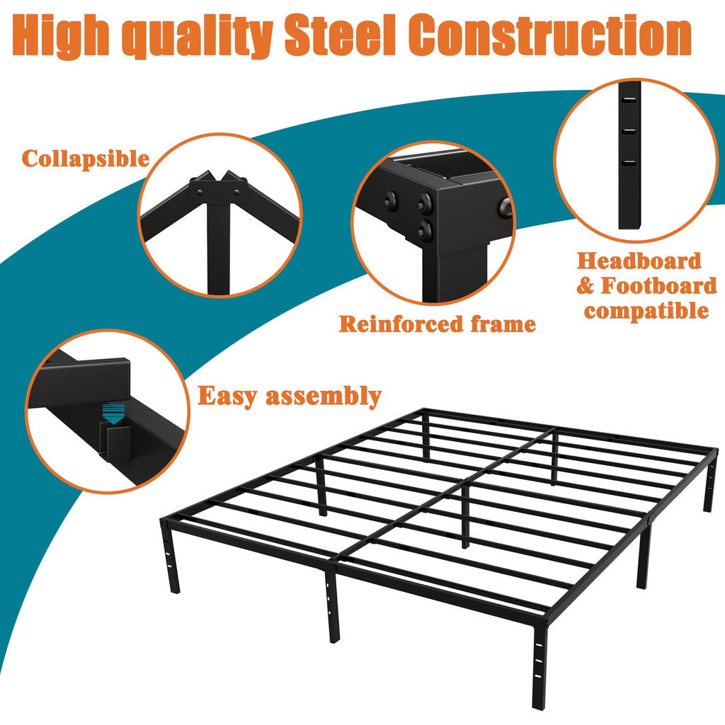 King Size Black Metal Bed Frame with Underbed Storage I49547
