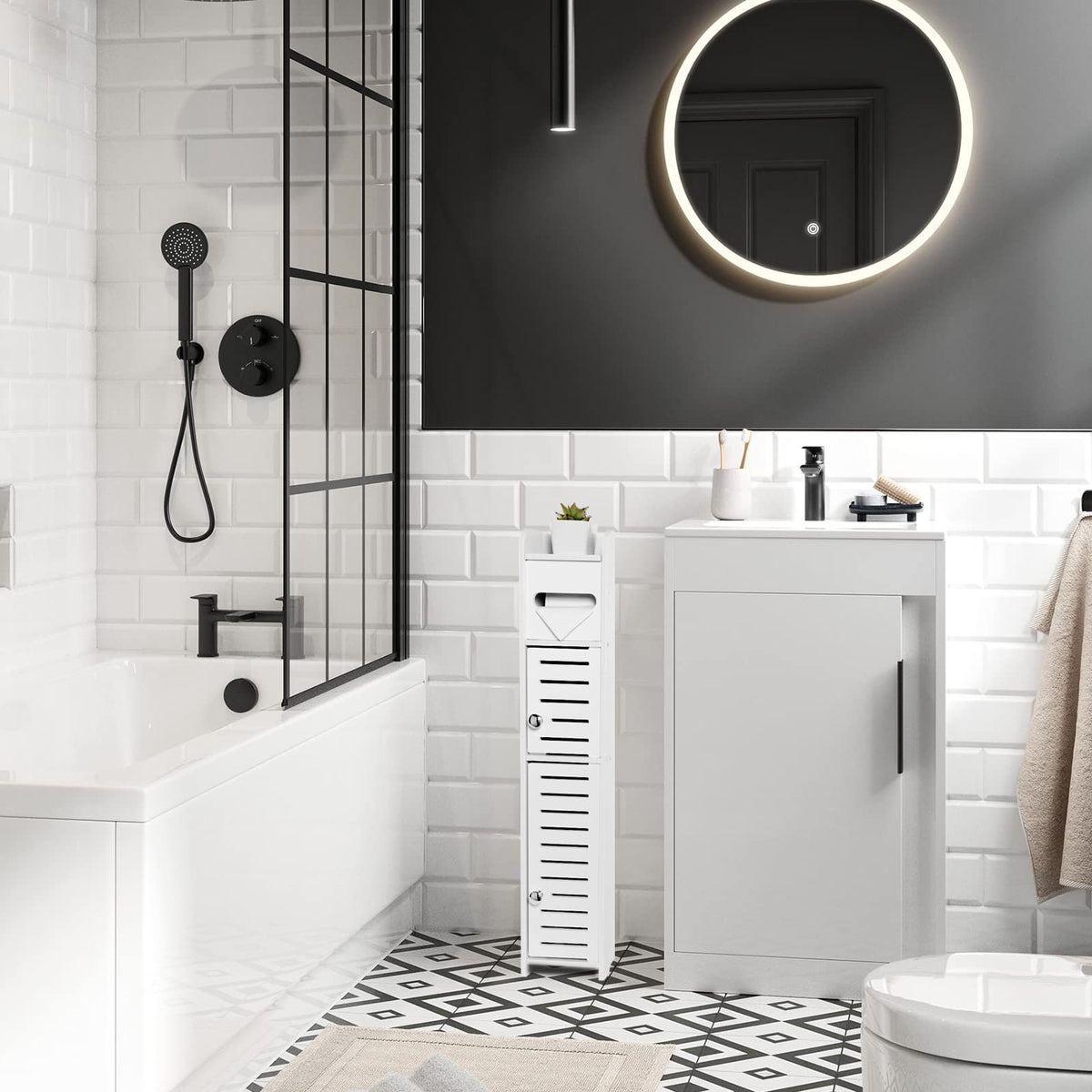 White Over The Toilet Storage Cabinet with 2 Doors & Shelves D94802