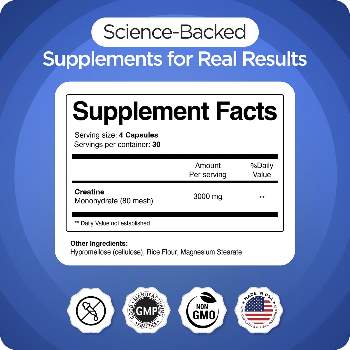 Creatine Monohydrate 3,000mg 120 Capsules Micronized Z5030