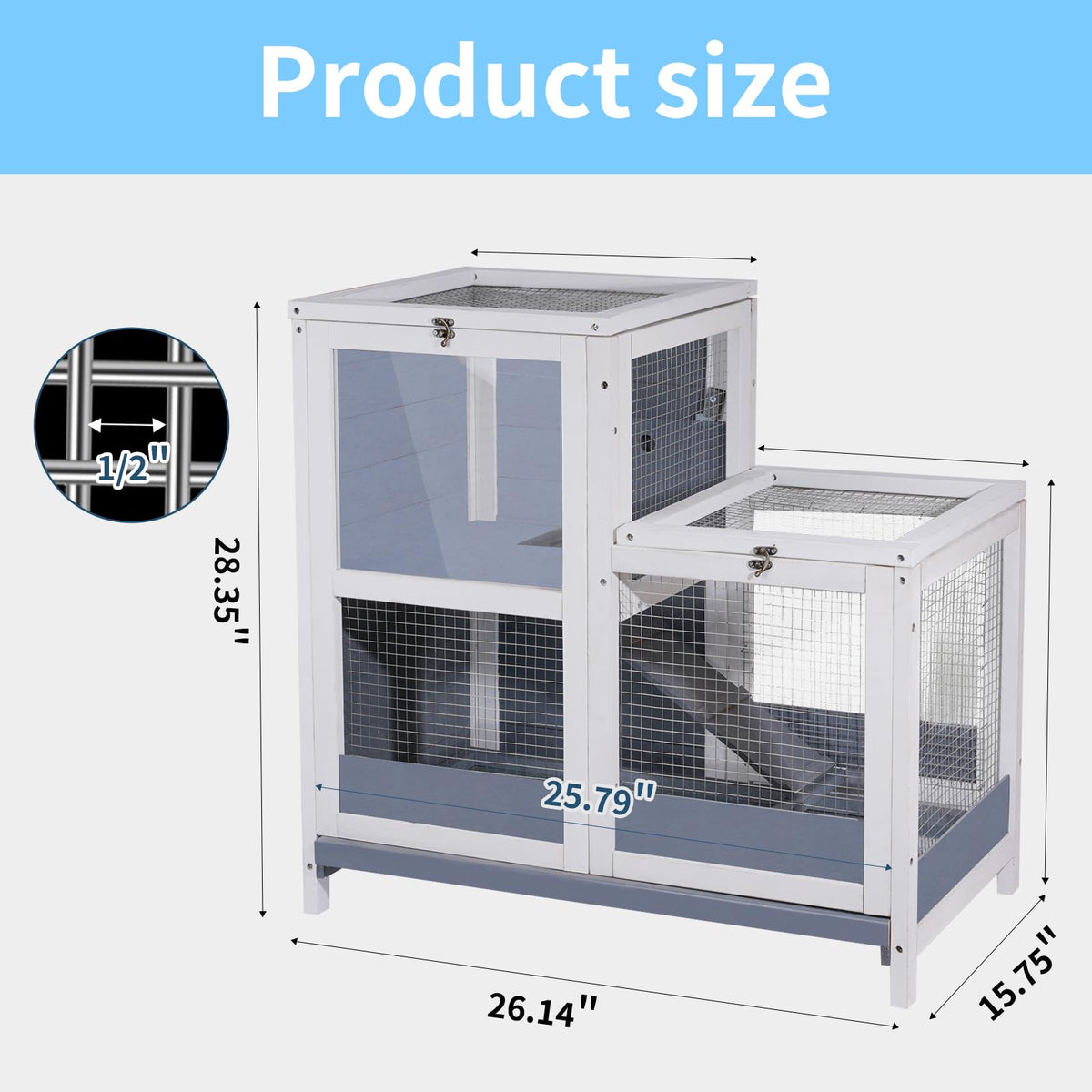 2-Story Wooden Small Animal Cage with Removable Tray and Ramp M2437