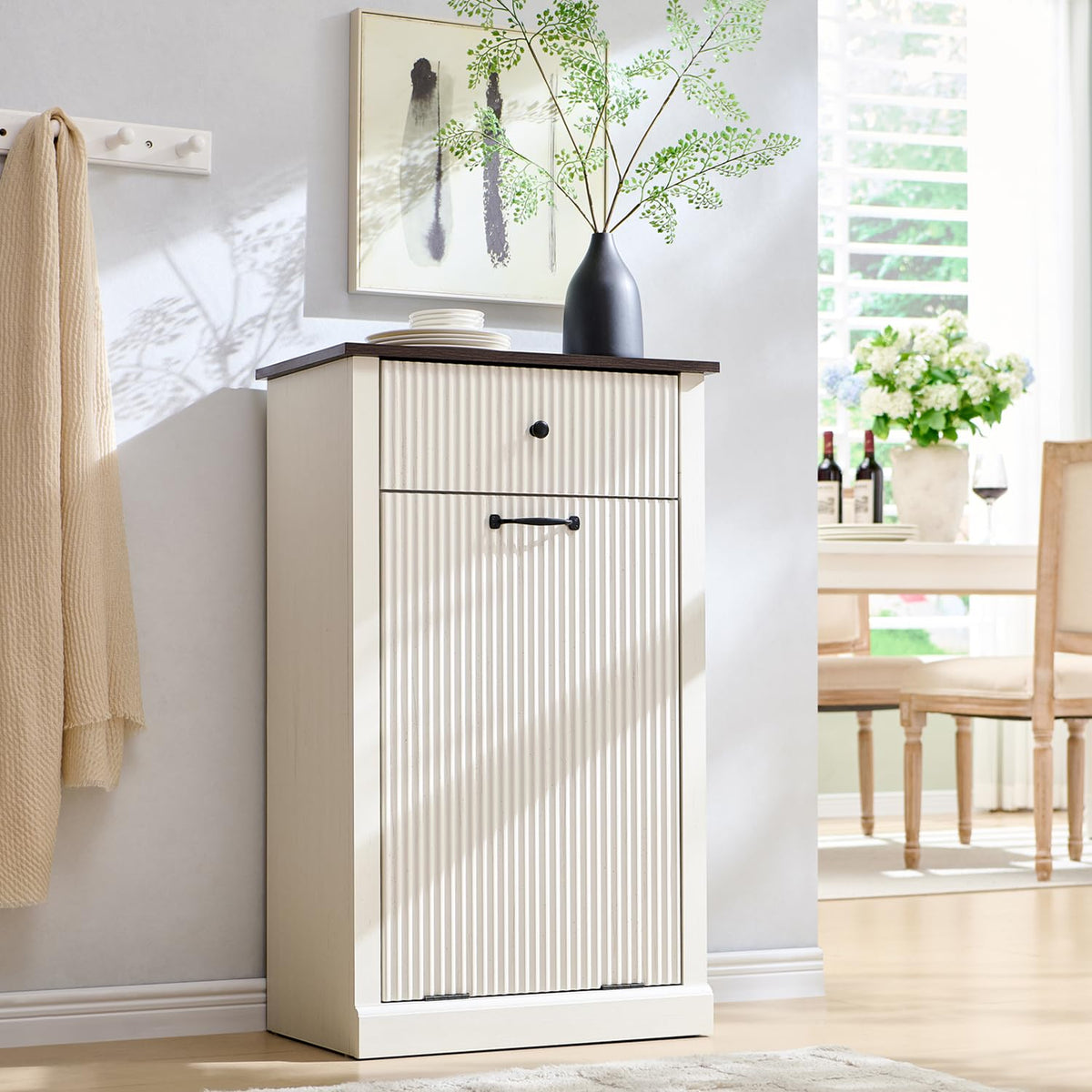 Antique White Tilt-Out Trash Can Cabinet S506969