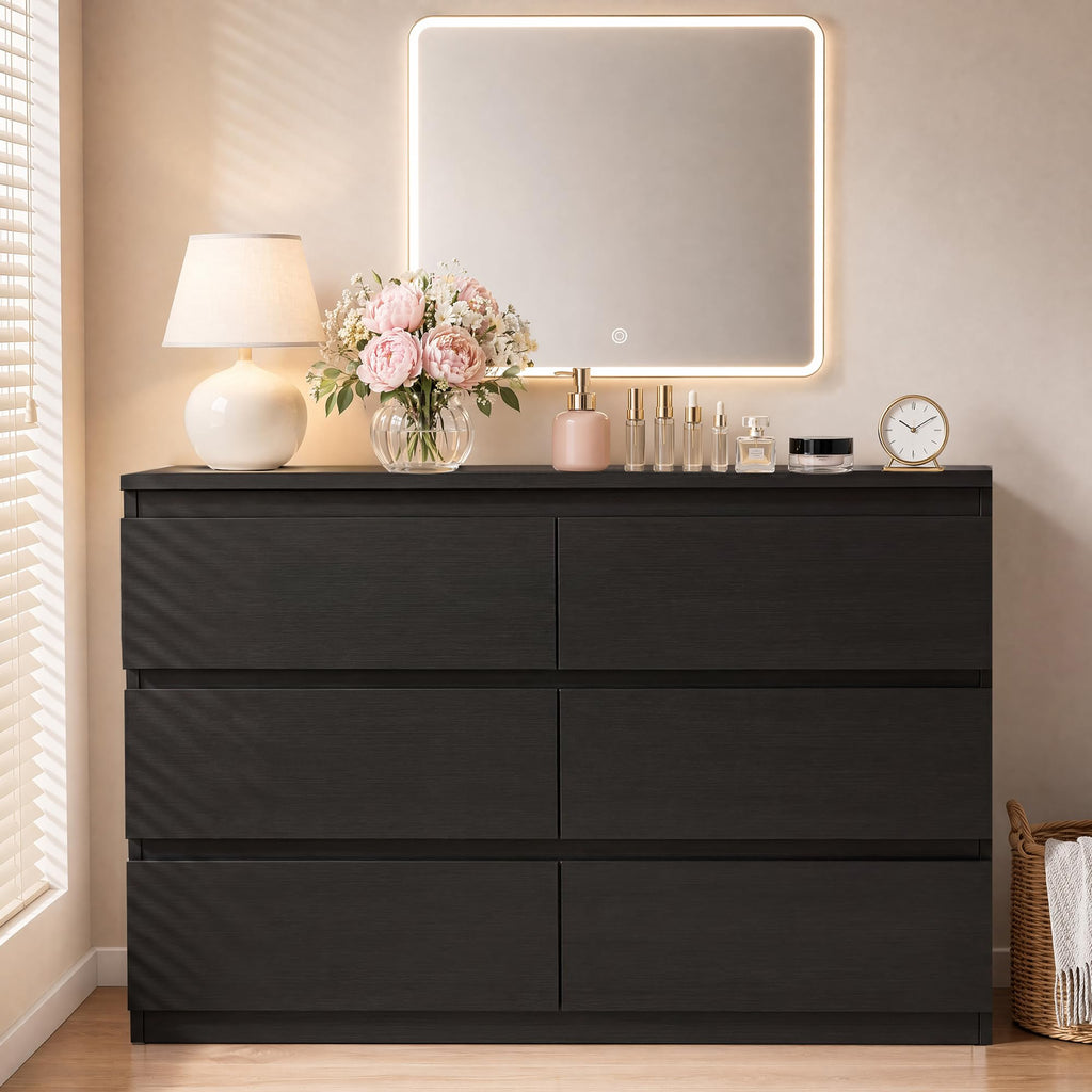 Black 6 Drawer Wood Double Dresser H888246