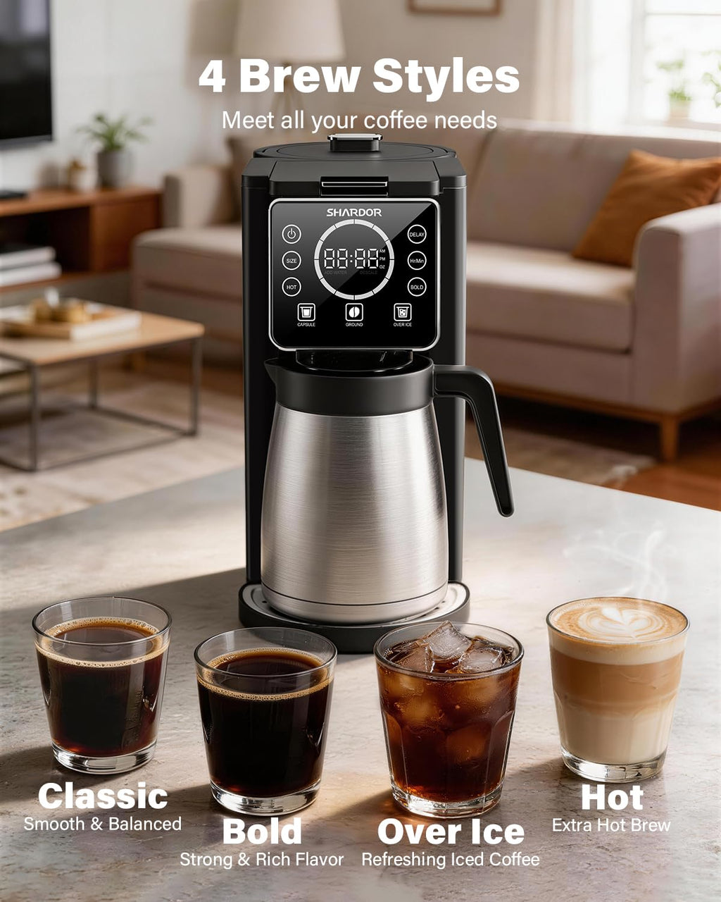 Single Serve Coffee Maker with Thermal Carafe, Matte Black L561