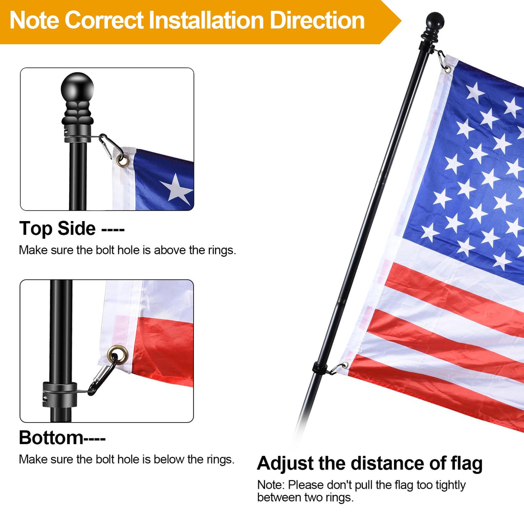 Black 5 FT Stainless Steel Wall Mount Flag Pole Kit D8755